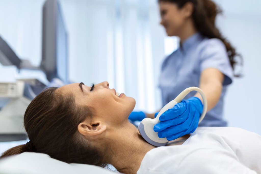 Facial Symmetry Surgery 16 woman patient receives thyroid diagnostics treatment thyrotoxicosis hypothyroidism ultrasound diagnostics endocrine system thyroid 657921 348
