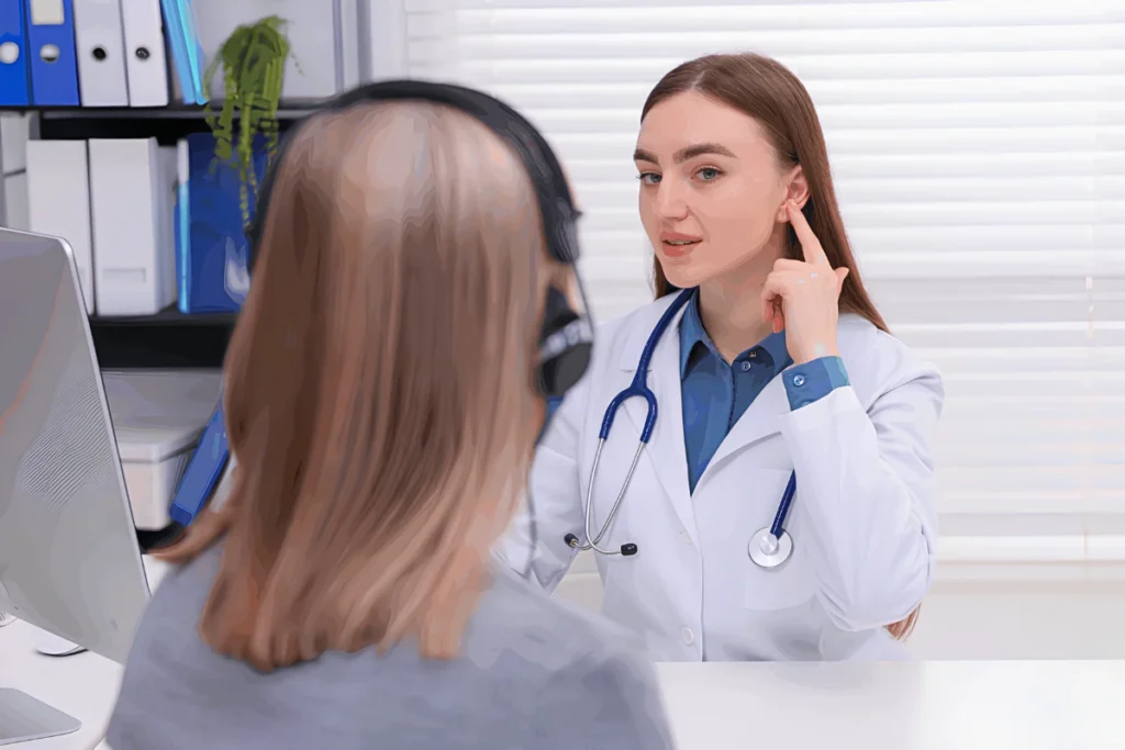 Persistent Hoarseness: When Is It Time to See an ENT Specialist? 2 A female ENT doctor speaking with a patient during a clinical consultation for persistent hoarseness and throat evaluation.